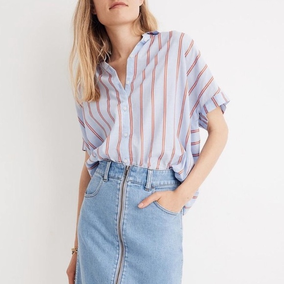 Madewell Tops - Madewell blue & red striped oversized shirt top